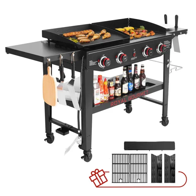 Royal Gourmet 4-Burner Propane Grill & Griddle 48000 BTU Combo Grill GD405ATG Black