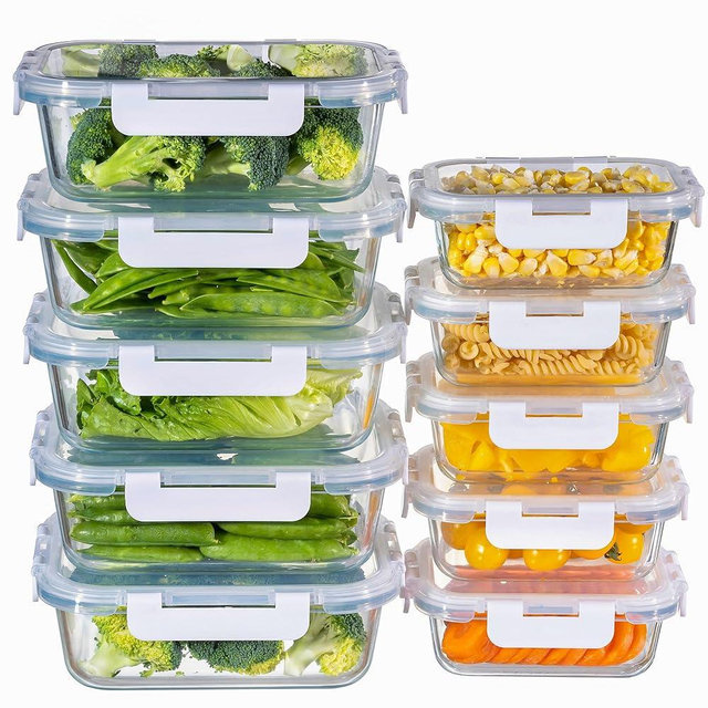 MFY 10-Pack Glass Storage Containers with Lids, Glass Meal Prep Containers Set, Airtight Glass Lunch Containers with Lids, Microwave, Oven, Freezer and Dishwasher Safe, White
