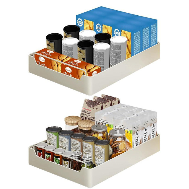 2 Pack Pull Out Cabinet Organizer, Heavy Duty Slide Out Pantry Shelves with Fixed Adhesive Nano Tapes, Pull Out Drawers for Kitchen, Bathroom, Living Room, Office, Home Cabinets, Off-White