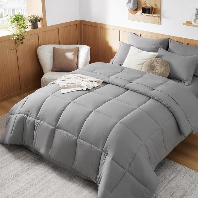 Bedsure Full Size Comforter Set - 7 Pieces Solid Full Bed in a Bag, Full Bed Set Grey with Quilted Warm Fluffy Comforters, Sheets, Pillowcases & Shams