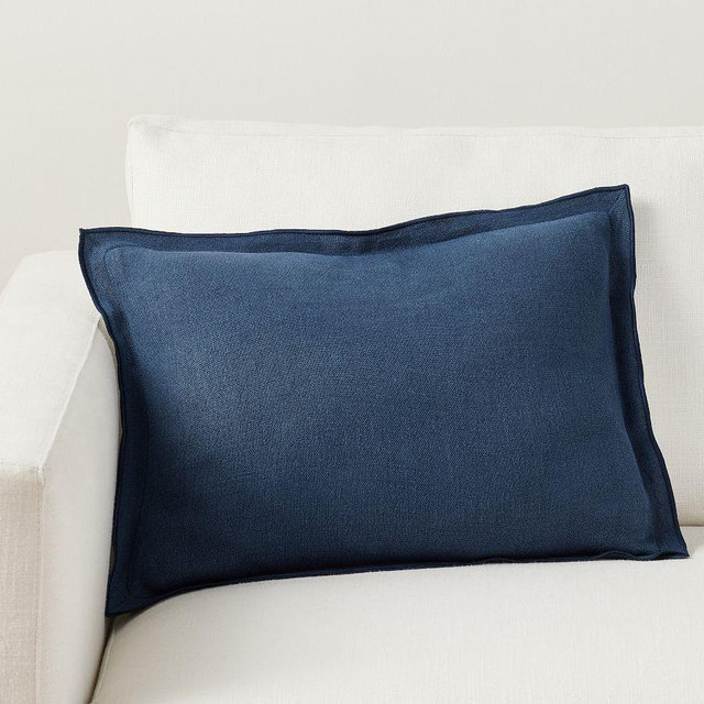 Galen Linen Lumbar Pillow Cover, 14" x 20", Navy