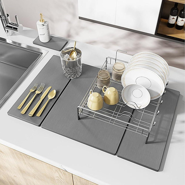 2PCS Stone Drying Mat for Kitchen Counter, Large Stone Dish Drying Mat - Diatomite Earth Water Absorbing Drying Stone for Kitchen Counter Mat, Quick Dry Stone Mat Kitchen for Cups Dishes Bottles.
