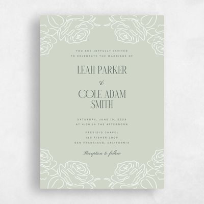 Grassy Sage, Green Wedding Invitation - Silvana Portrait