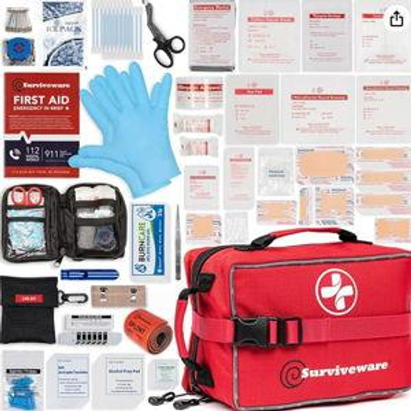 Surviveware 238 Pcs Comprehensive Premium Survival First Aid Kit - Medical Emergency Kit for Travel Camping Gear, Home Essentials & Outdoor Emergencies - HSA & FSA Eligible Survival Kit
