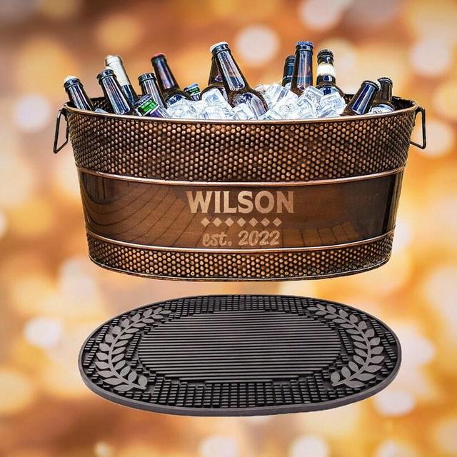 Wilkinson Copper Beverage Tub Ice Bucket + Insulated Cocktail Party Mat