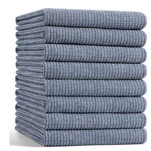 Mordimy Premium Kitchen Towels 8 Pack (18 x 28 Inches, Navy Blue), Large Cotton Kitchen Hand Towel, Flat & Terry Dish Towels for Drying Dishes, Super Absorbent Tea Dishtowels Set with Hanging Loop