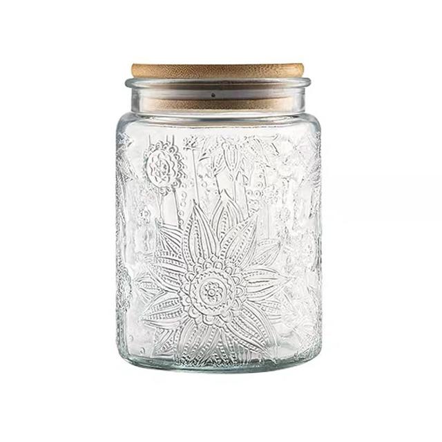 Vintage Glass Jar Canister Airtight Storage Jar Container with Bamboo Wooden Lid for Kitchen Counter, Pantry, Coffee, Tea, Sugar, 23.7 FL oz