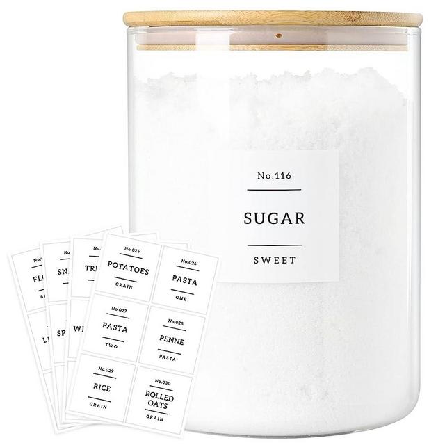 CZSZYGHBAO Large Glass Flour and Sugar Containers Jars with Bamboo Airtight Lid - 100 Fl Oz (3000ml) Thicken Big Rice Storage Canister with Kitchen 42 Pantry Labels for Dry Food, Flour, Pasta, Cereal