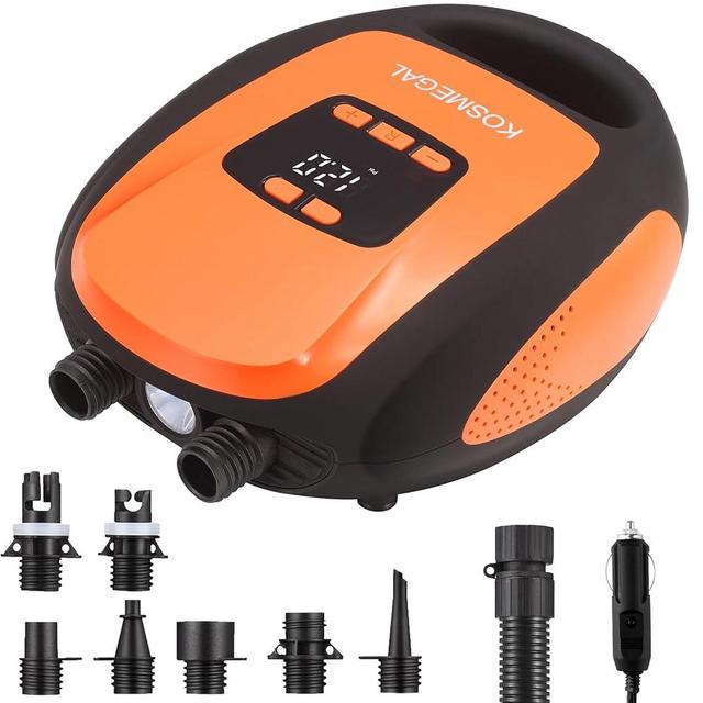 Paddle Board Pump Electric Portable,KOSMEGAL SUP Pump for Paddleboard,20PSI Air Compressor with Auto-Off,Deflation Function and 12V DC Car Connector for Inflatables,Kayaks and Boats