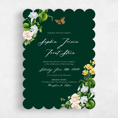 Green Scalloped Wedding Invitation - Eterno Portrait