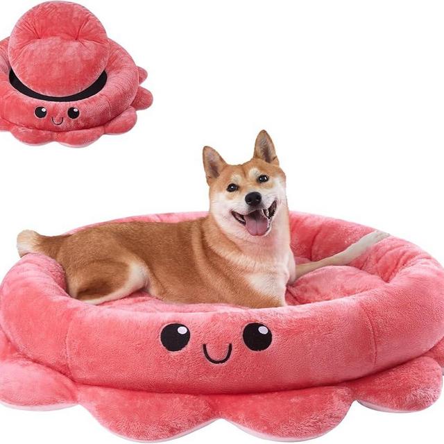 Jiupety Cute Calming Dog Beds Clearance for Large and Extra Dogs, Anxiety Bolster Dog Bed with Octopus Shape, Pink, Red, XL, Boho, Round Pet Bed Cat with Removable Cushion