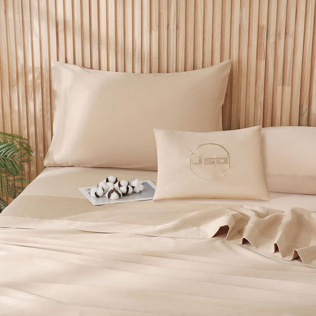 JSD 100% Cotton Sheet Set King, Beige Sateen Sheets 300 High Thread Count, Soft Breathable Cooling Bed Sheets Deep Pocket