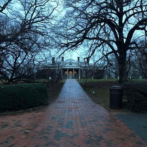 Monticello on a rainy night
