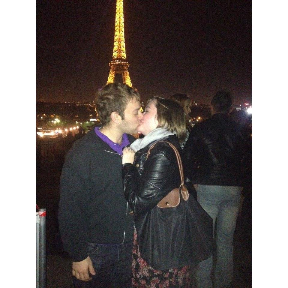 Another tourist with a very thick Boston accent told us that since we were at the Eiffel Tower, we had to kiss.
