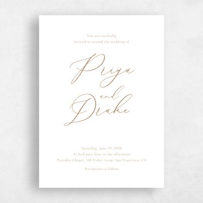 Metallic Bronze, Brown Wedding Invitation - Merlo Portrait Letterpress