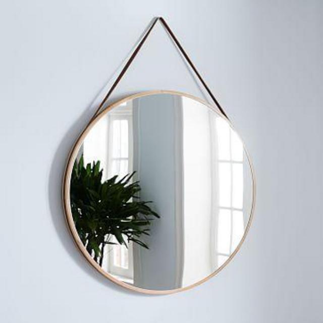 Modern Hanging Oversized Mirror, Natural/Tan, 36"
