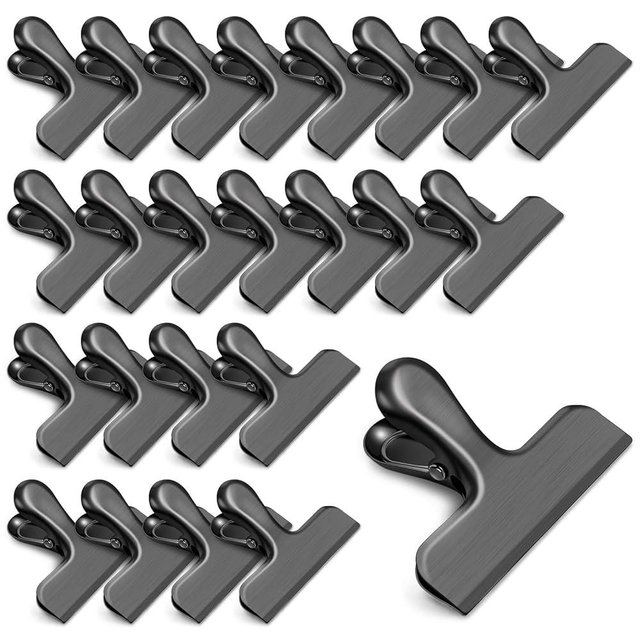 WUDIME 24 Pack Chip Clips, Stainless Steel Bag Clips for Food, Chip Bag Clip Heavy Duty, Food Clip Ideal for Kitchen Office Storage(Black)
