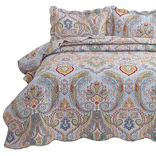Bedsure 3-Piece Bohemia Paisley Pattern Quilted Bedspread Queen/Full Size (90x96 inches), Lightweight Coverlet Quilt for Spring and Summer,1 Quilt and 2 Pillow Shams