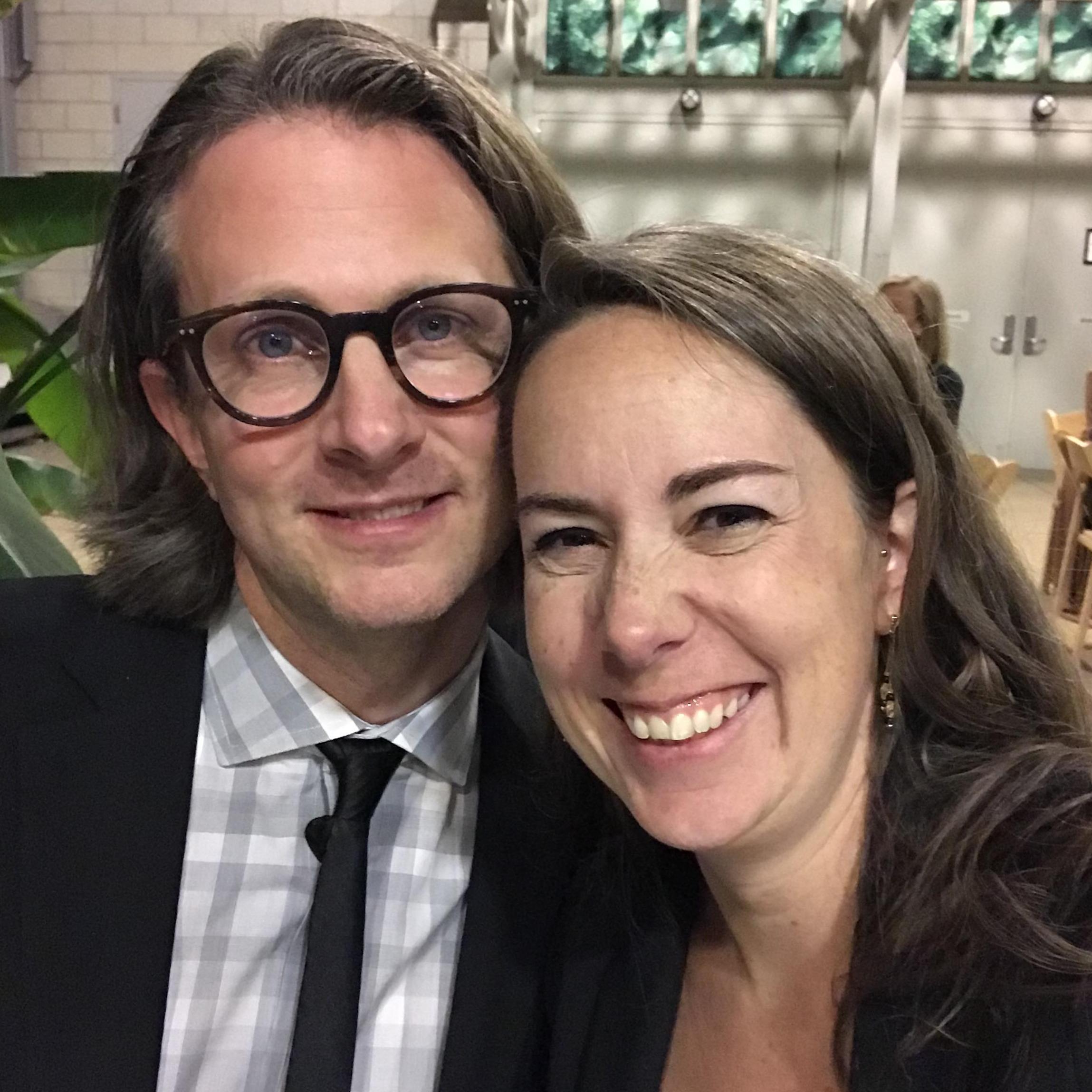 Dressy Ruth and James pose for a selfie.