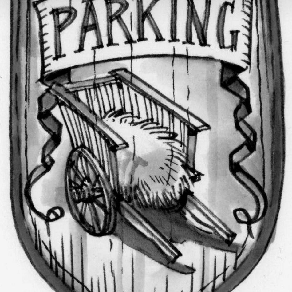 We’d love someone to paint or print this on a pointed hanging canvas sign.