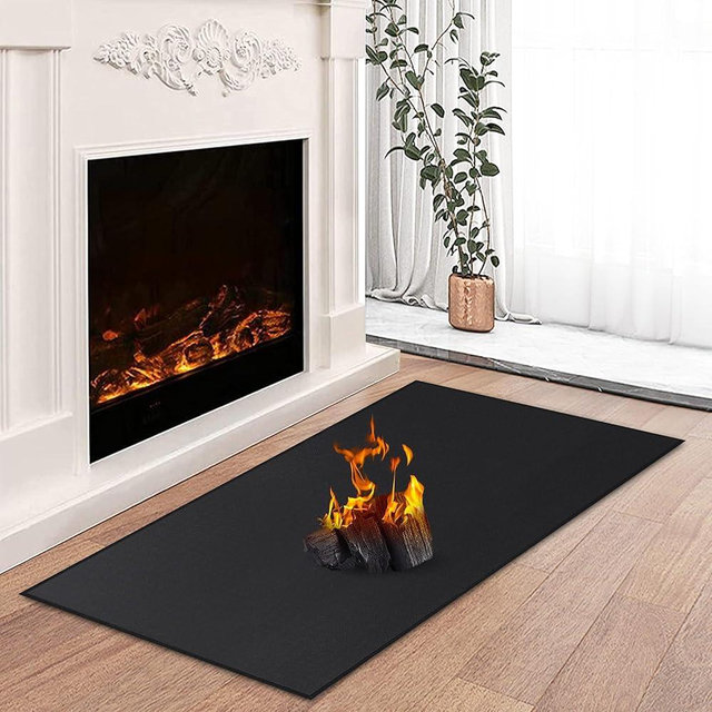 Hearth Rugs for Fireplaces Fire Resistant, 59 x 32 x 0.04 inch Fireproof Fireplace Mat Hearth Rug, Hearth Pads for Wood Stove Fireplace Indoor Outdoor, Protect Floors Carpets from Sparks Embers-Black