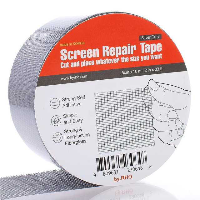 by.RHO Screen Repair Tape – Strong Self-Adhesive Window & Screen Door Repair Kit, Fiberglass Screen Patch 2"×33ft, Easy Cut and Apply, Indoor-Safe Adhesive, All-Weather (Gray)