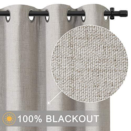 Rose Home Fashion 100% Blackout Curtains for Bedroom Linen Textured Look Drapes with Blackout Liner, Curtains for Living Room/Farmhouse, Burlap Curtains-Set of 2 Panels (50x84 Beige)