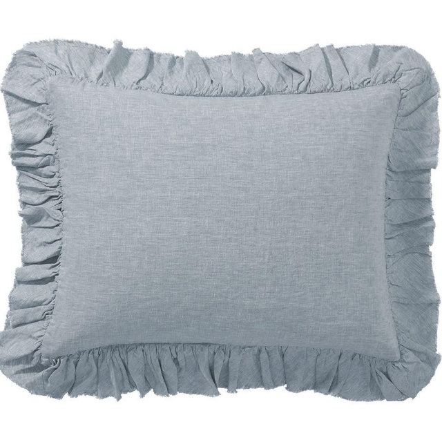 Belgian Flax Linen Fringe Ruffle Sham, Chambray, Standard, Set of 2