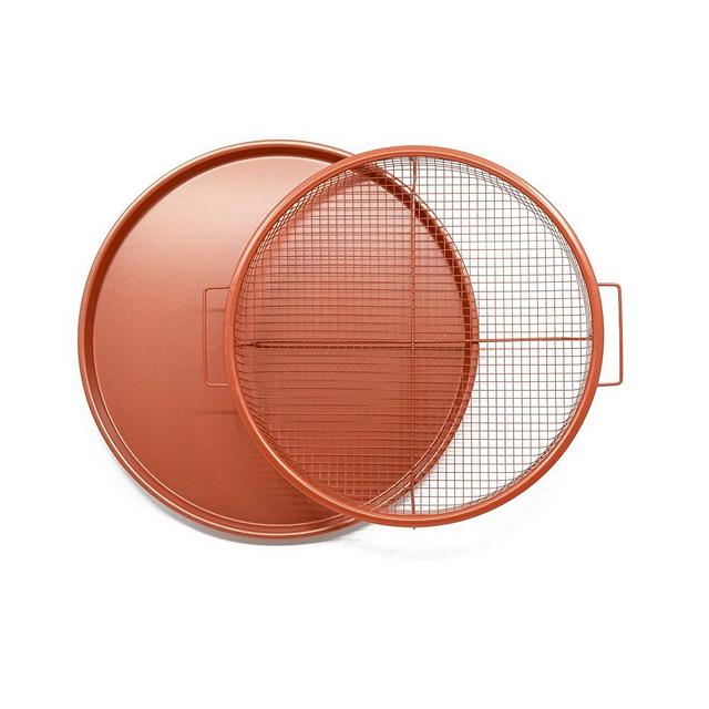Chef Pomodoro Copper Crisper Tray, Deluxe Air Fry in Your Oven, 2-Piece Set, Baking Pan (Round - Large)