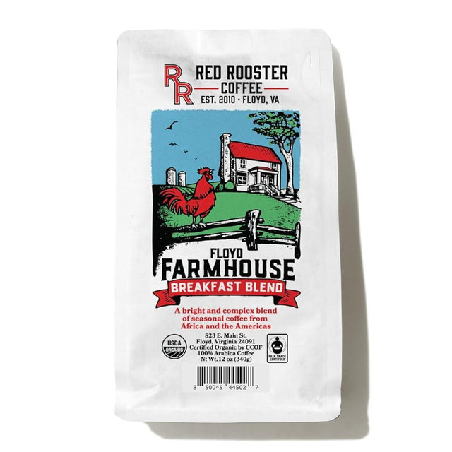 Red Rooster Coffee Roaster, Organic Floyd Farmhouse Breakfast Blend, 12OZ / Whole Bean