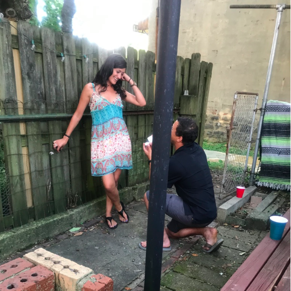 Surprise!!! Cy proposed at Sarah's going away party before moving to TN :) xoxo Cyril