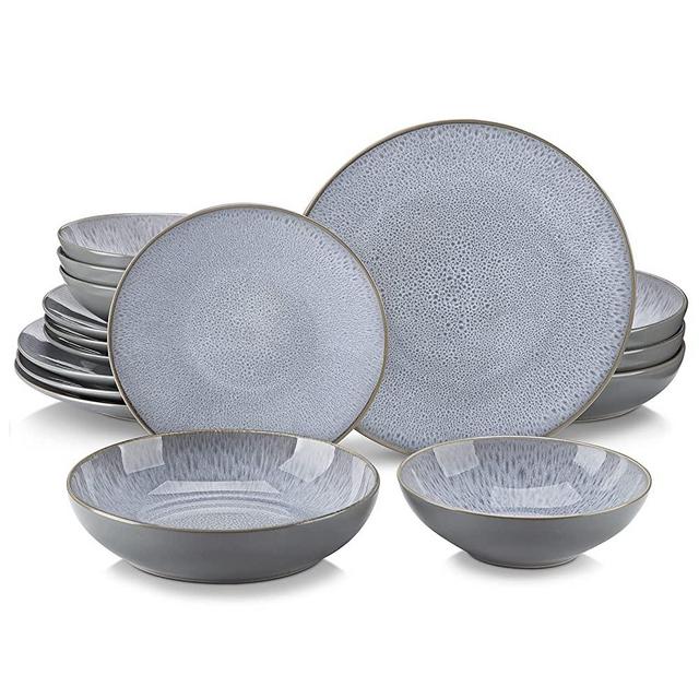 vancasso Karst 16 Pieces Round Stoneware Dinnerware Set, Service for 4, Grey