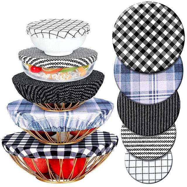 10 Pieces Bowl Covers Reusable in 5 Size Stretch Cloth Fabric Bowl Covers Elastic Food Storage Covers Cotton Bread Bowl Covers Reusable Lids for Food, Fruits, Leftover (Simple Style)