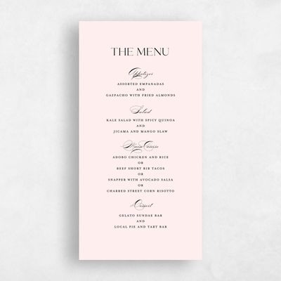 Lightest Blush, Pink Wedding Menu - Hilltone