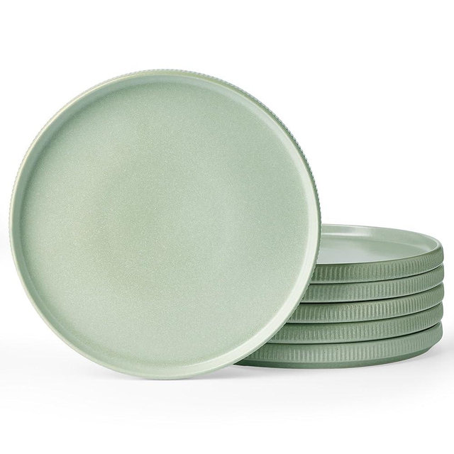 famiware Star Dinner Plates for 6, 10 inches Plate Set, Scratch Resistant, Stoneware Dinnerware, Kitchen Modern Rustic Serving Dishes, Matte Green