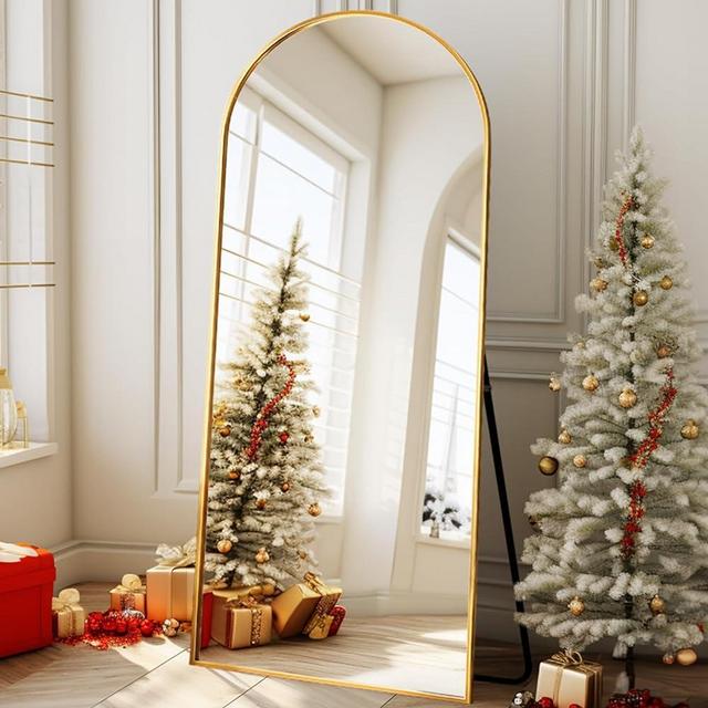 Rowjut Floor Full Length Mirror, Arched Gold Mirror Full Length, 71"x30" Large Freestanding Floor Mirror with Aluminum Frame, Wall Mounted Mirror Hanging or Leaning, Full Body Mirror for Bedroom