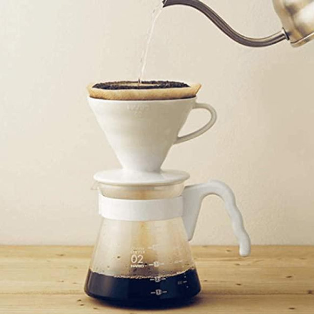 Hario V60 Size 02 Pour Over Set with Ceramic Dripper, Glass Server, Scoop and Filters, White,"Simply Hario"