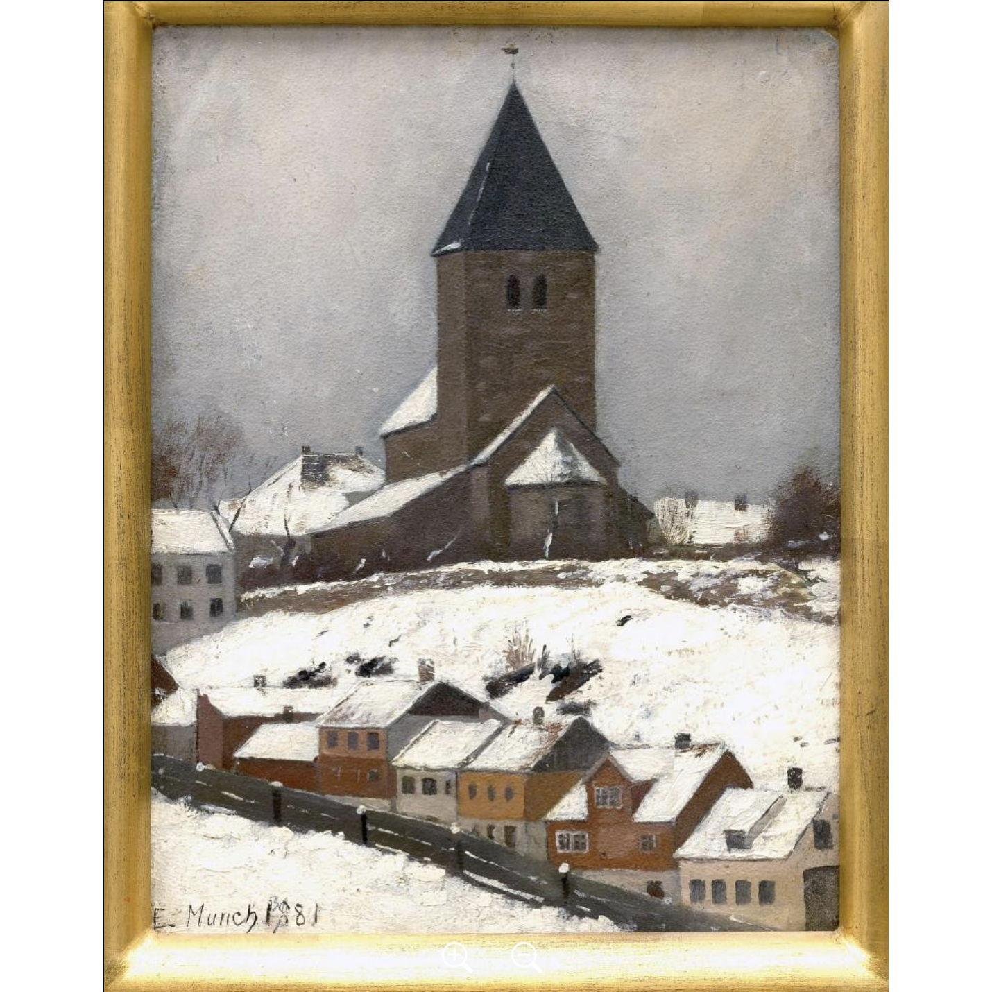 Edvard Munch, Gamle Aker Church,  Oil on cardboard 1881 - via Munch Museet