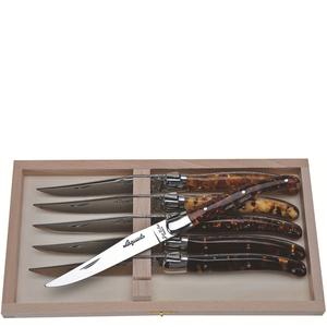 6 Steak Knives with Acrylic Tortoiseshell handles in a Box