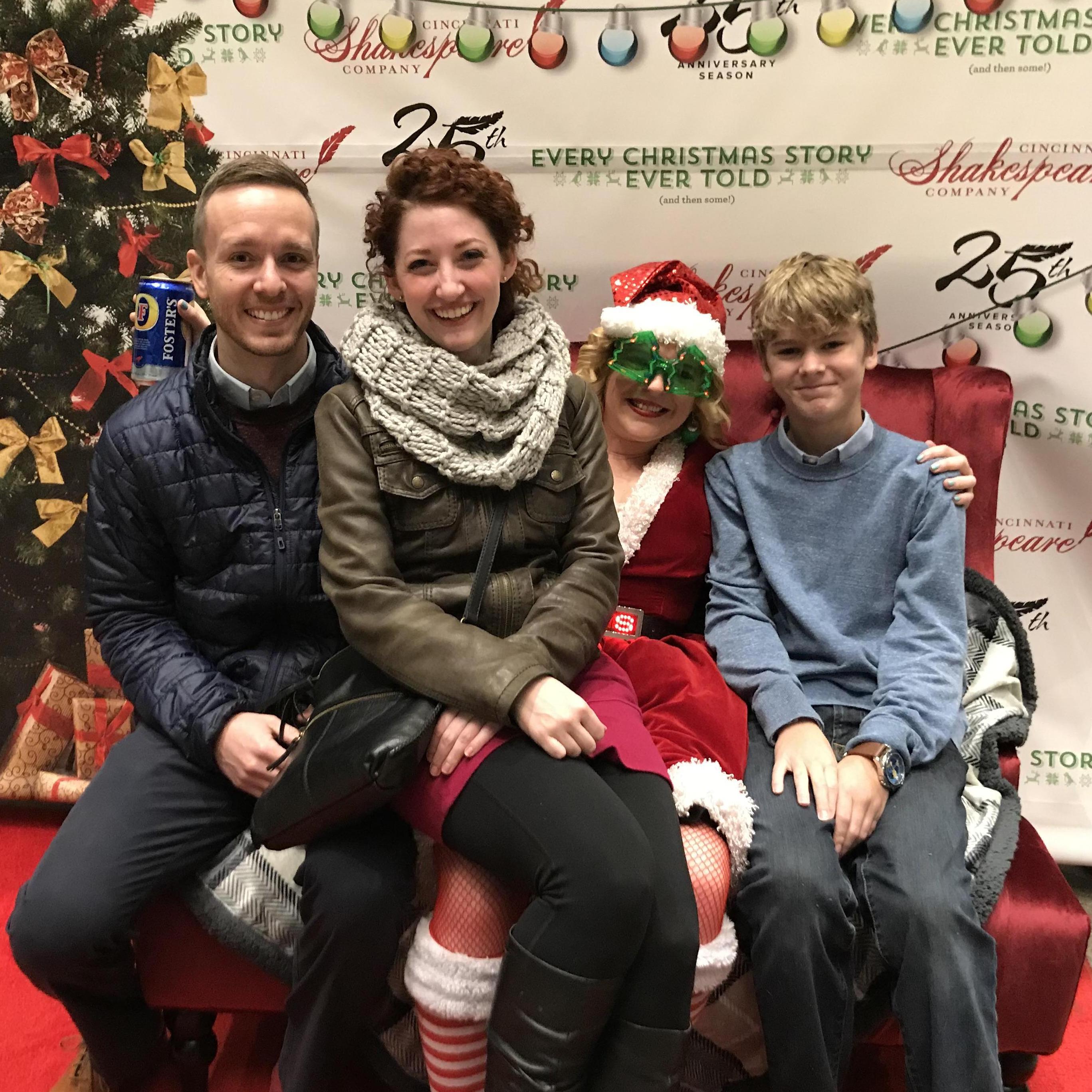 A photo with (drunk) Santa aka Miranda, back when Kai was shorter than Kate.