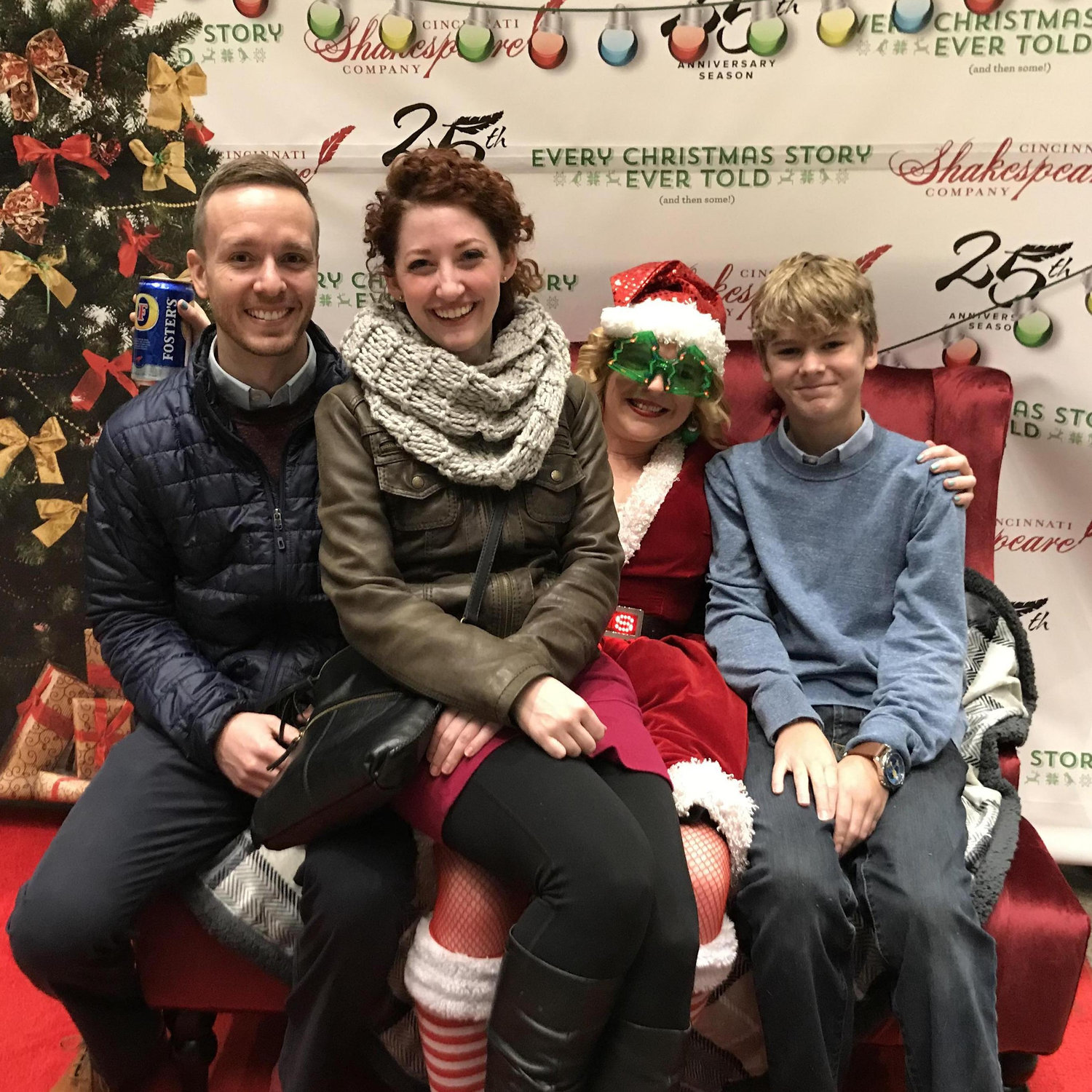 A photo with (drunk) Santa aka Miranda, back when Kai was shorter than Kate.