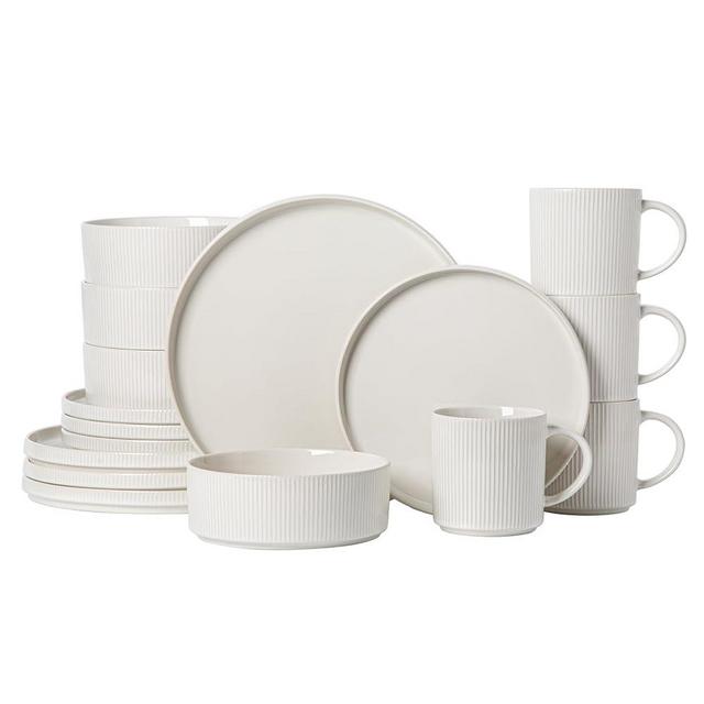 MONITO Ceramic Dinnerware 16 Pieces Dinner Set,Plates Pasta Bowls Cereal Bowls Reactive Change Glaze Dish Sets, Modern Stoneware Dishes,Gift, Creamy white