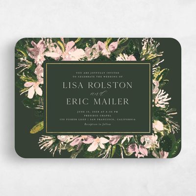 Green Rounded Wedding Invitation - Bloomsbury Landscape Foil