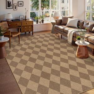 Checkered Easy Jute Rug 8x10, Washable Rugs for Living Room Dining Room Farmhouse Indoor Outdoor Mat, Neutral Checkerboard Non Slip Black Carpet for Office Backyard Patio