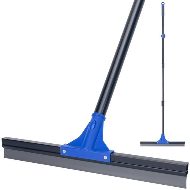 Floor Squeegee with Telescopic Long Handle 59'', Heavy Duty 18" Rubber Wiper Broom for Concrete, Bathroom Tile, Garage, Deck