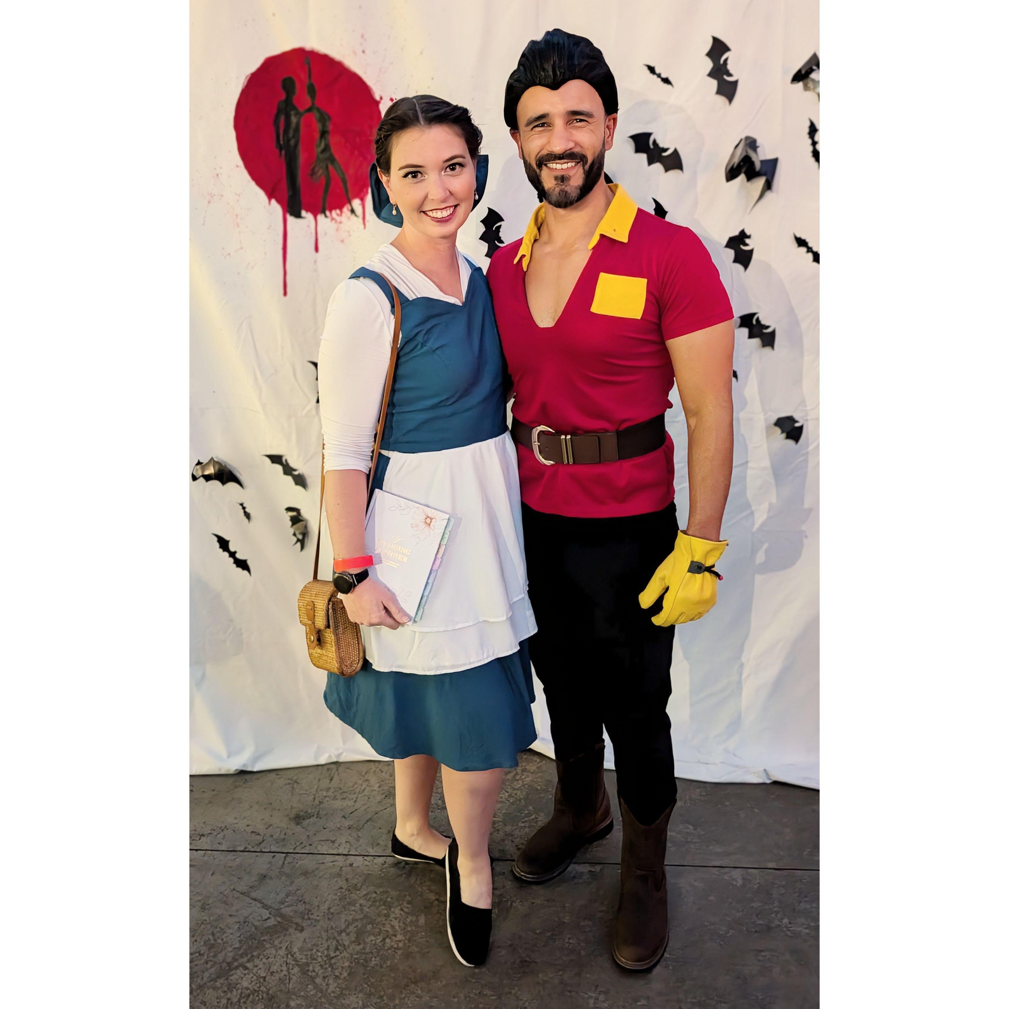 Gaston as Gaston and Kaylie as Belle. How could they pass up the Halloween costume idea?