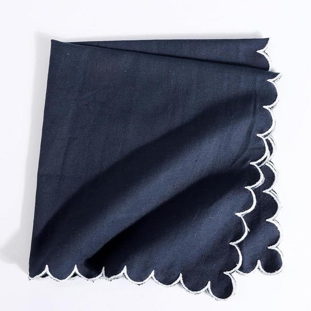 Dinner Napkins, Everyday Use, Premium Quality Cotton Linen Blend Napkins Set of 6 Perfect for Parties Dinners Weddings Cocktail Christmas Napkins Cloth Washable & Reusable 20x20 (VFC-Scallop-Navy)