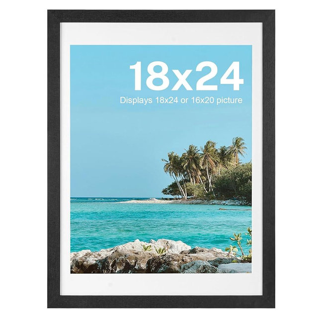 HOUSE DAY Poster Frames 18 x 24 MDF Wood and Polished Plexiglass 18x24 Frame without Mat or 16x20 with Mat, Horizontal or Vertical Wall Mounting 18 x 24 Poster Frame 18x24 Poster Frame Black Frames for Large Size Picture 1 Pack