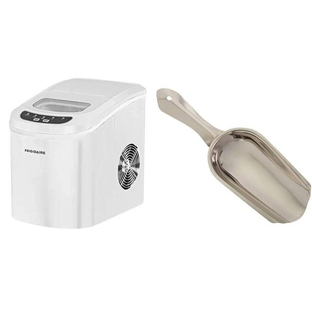 Frigidaire EFIC108-WHITE Portable Compact Maker, Counter Top Ice Making Machine, White & Winco Stainless Steel 4 Ounce Ice Scoop, Medium