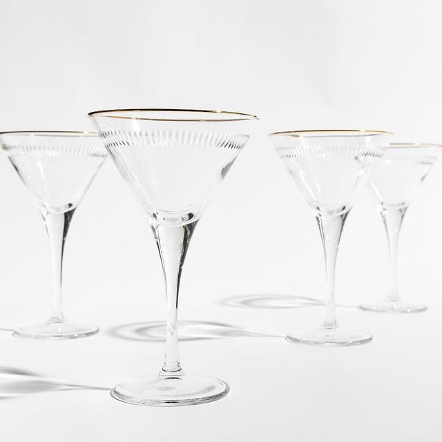 Etched Gold Rim Martini Glasses, Set of 4